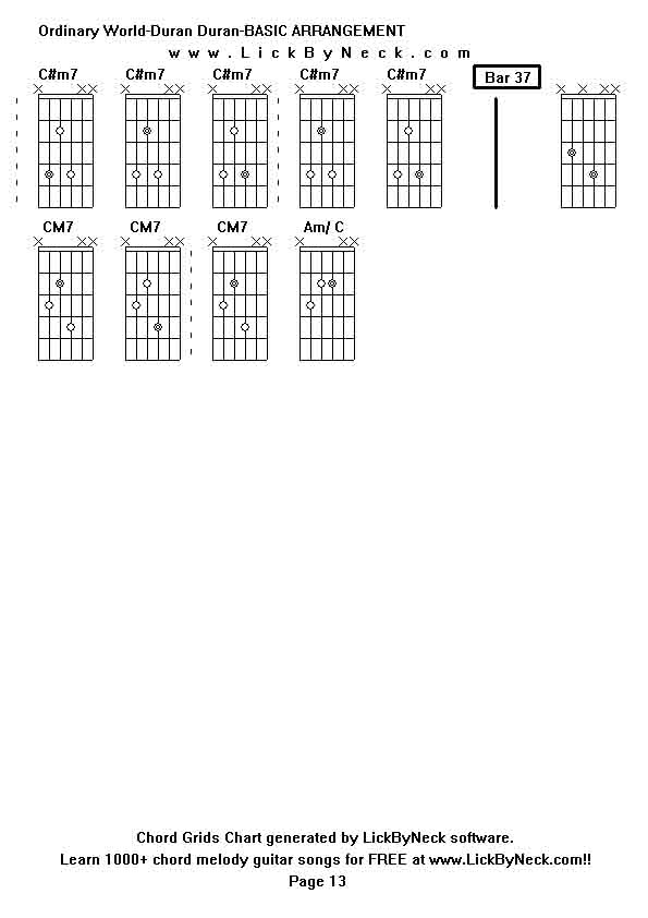 Chord Grids Chart of chord melody fingerstyle guitar song-Ordinary World-Duran Duran-BASIC ARRANGEMENT,generated by LickByNeck software.